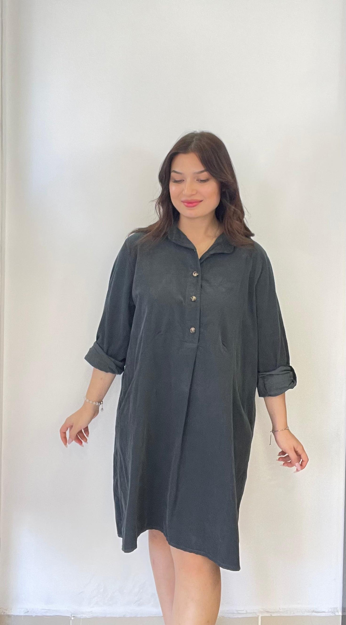 Antrasit, %100 Pamuk Kadife Elbise