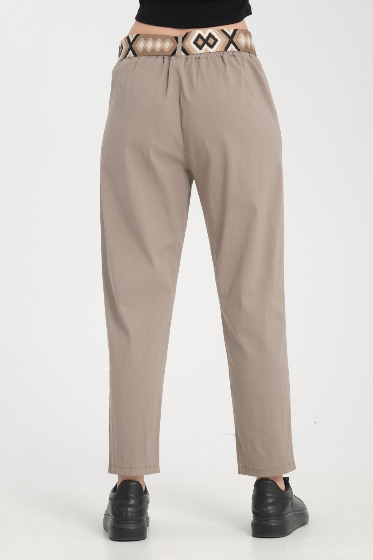 Taş, Desenli Kemerli, Beli Lastikli, Jogger Pantolon