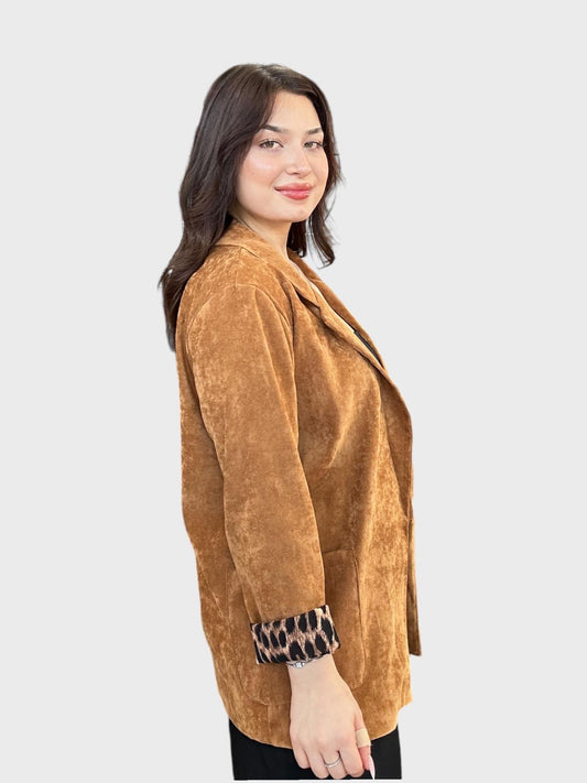 Deve Tüyü, Leopar Desen Astarlı, Süet Dokulu Ceket