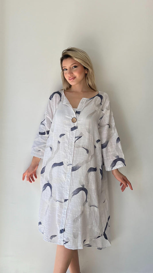 Beyaz, %100 Pamuk, Desenli Elbise