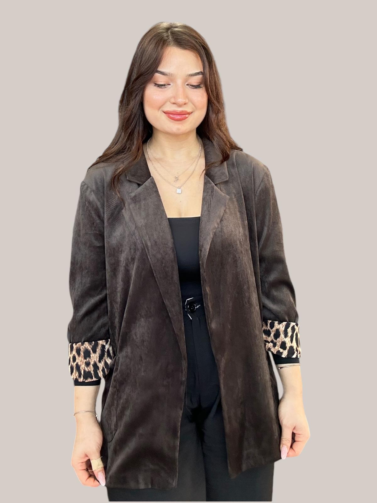 Acı Kahve, Leopar Desen Astarlı, Süet Dokulu Ceket
