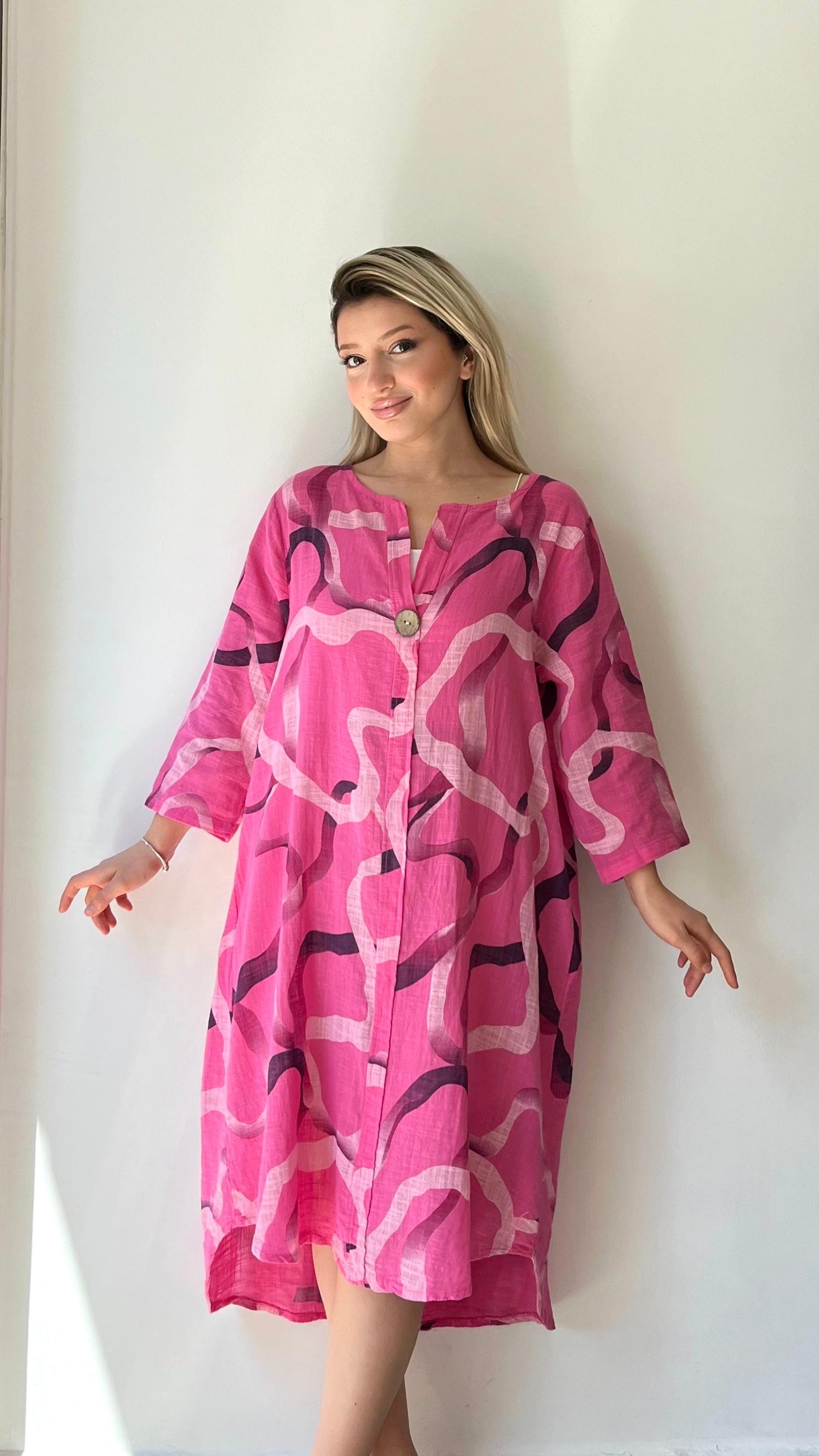 Pembe, %100 Pamuk, Desenli Elbise