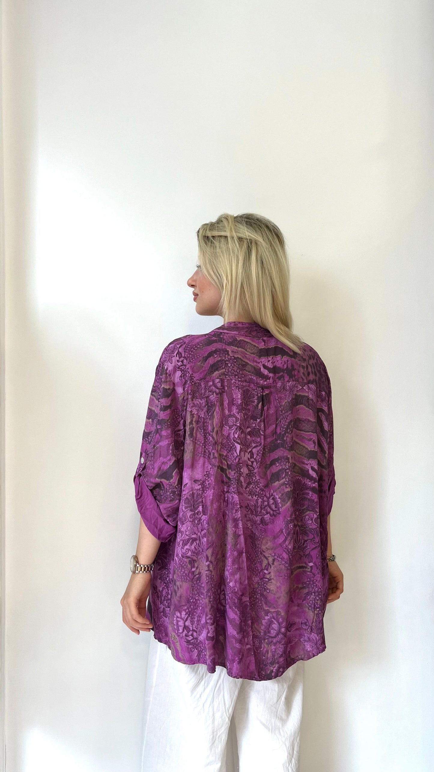 Mor, %100 Viskon, Jungle Desenli, Payetli Gömlek