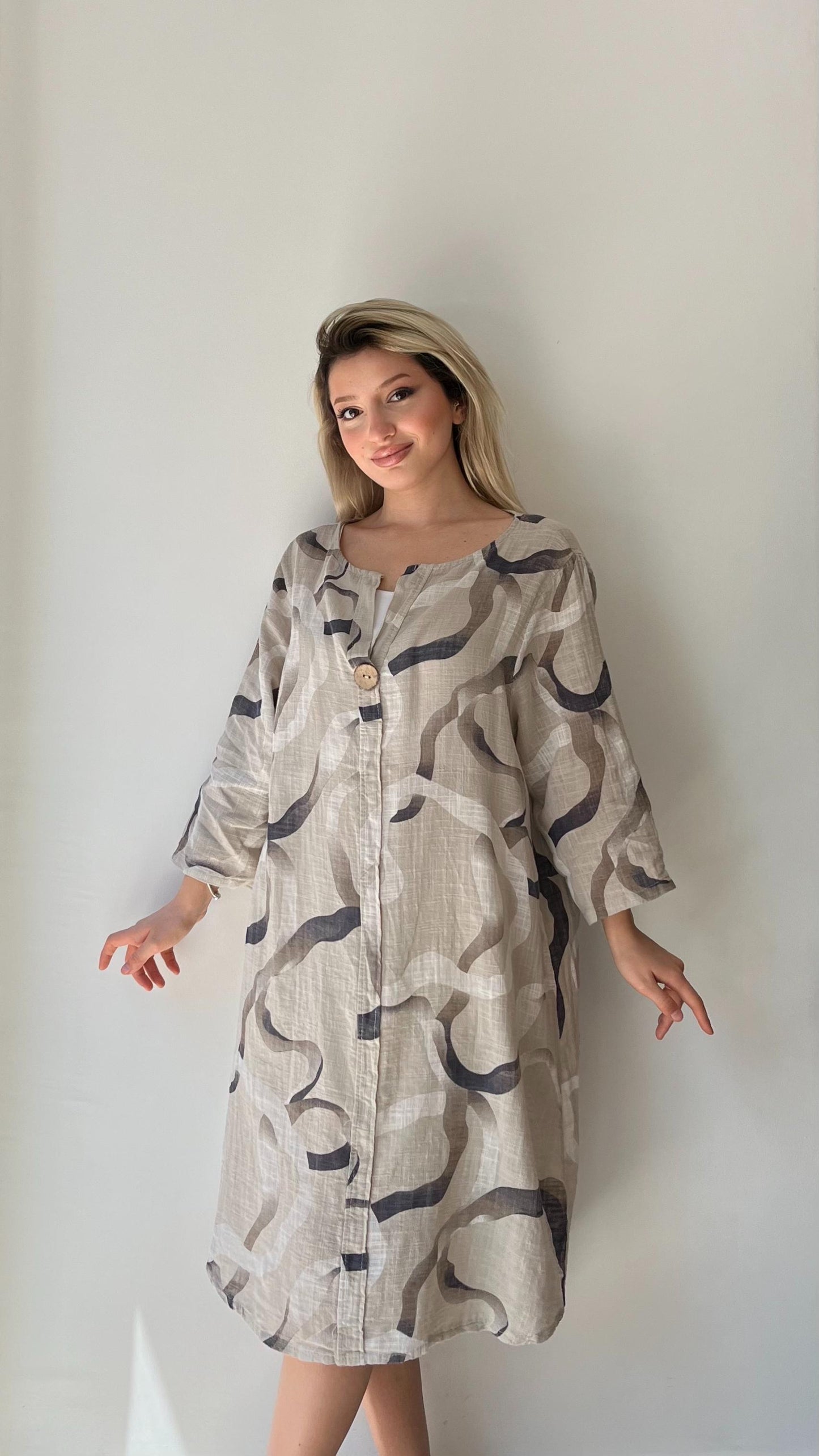 Bej, %100 Pamuk, Desenli Elbise