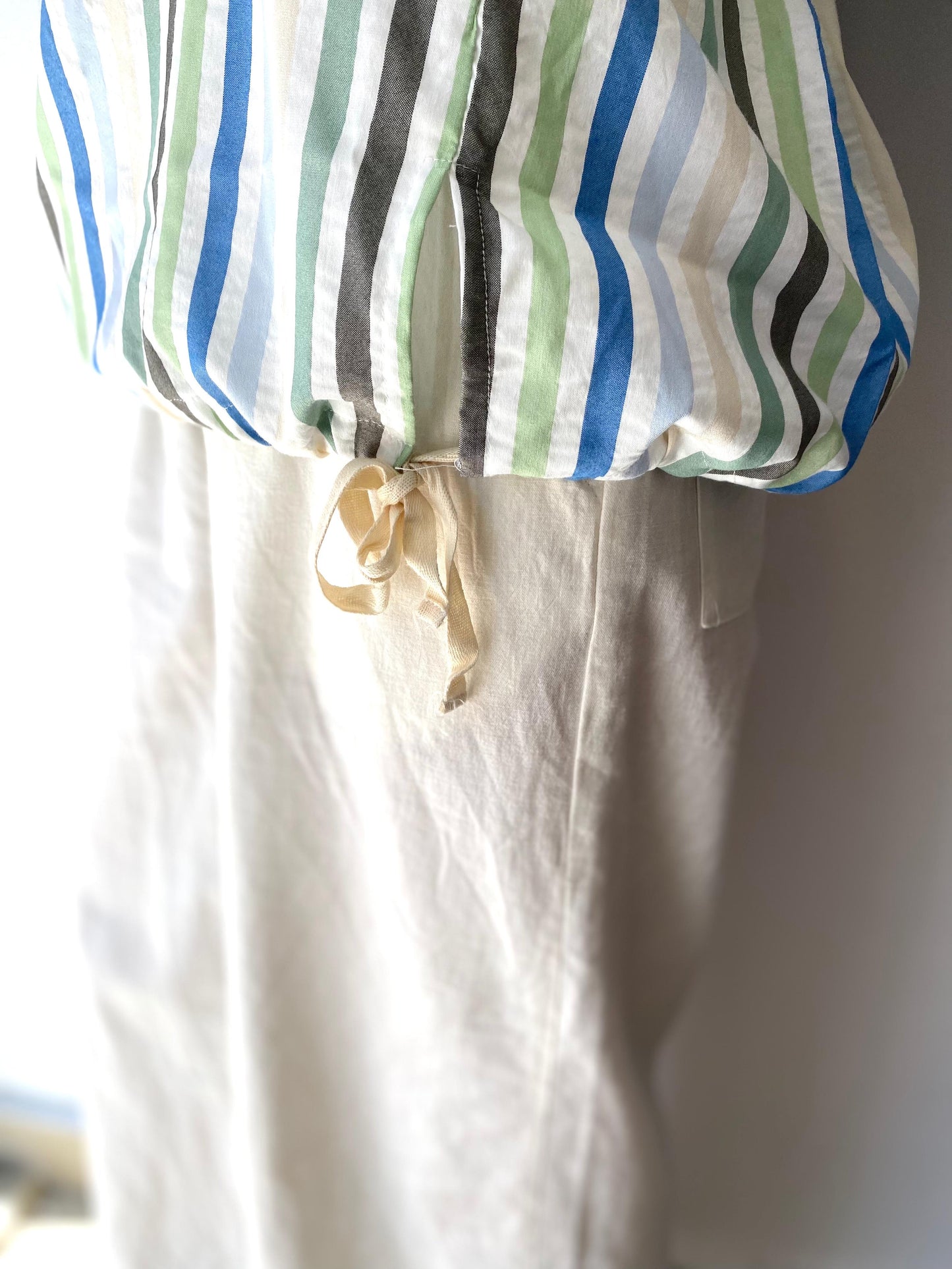 Mavi Yeşil, Çizgili, Gofre Koton Bluz