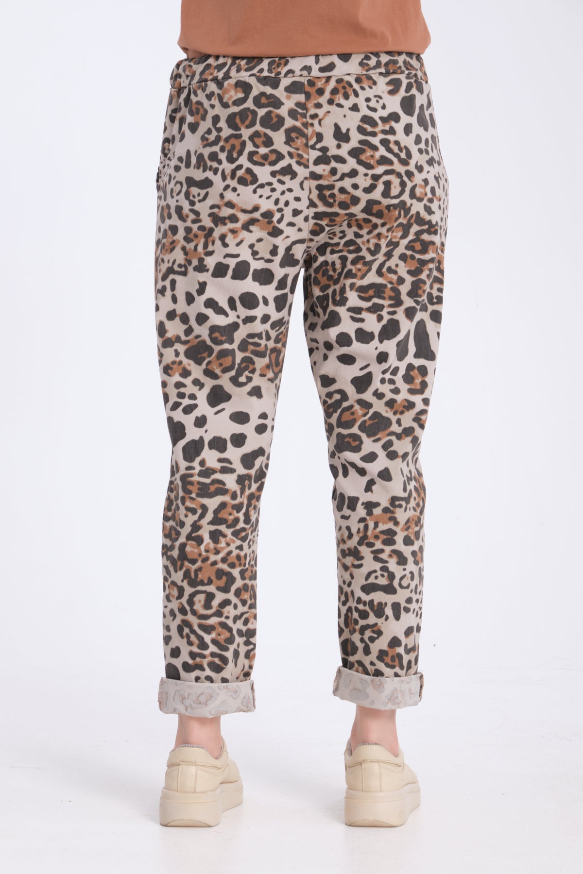 Bej, Leopar Desenli, Beli Lastikli, Cepli, Jogger Pantolon