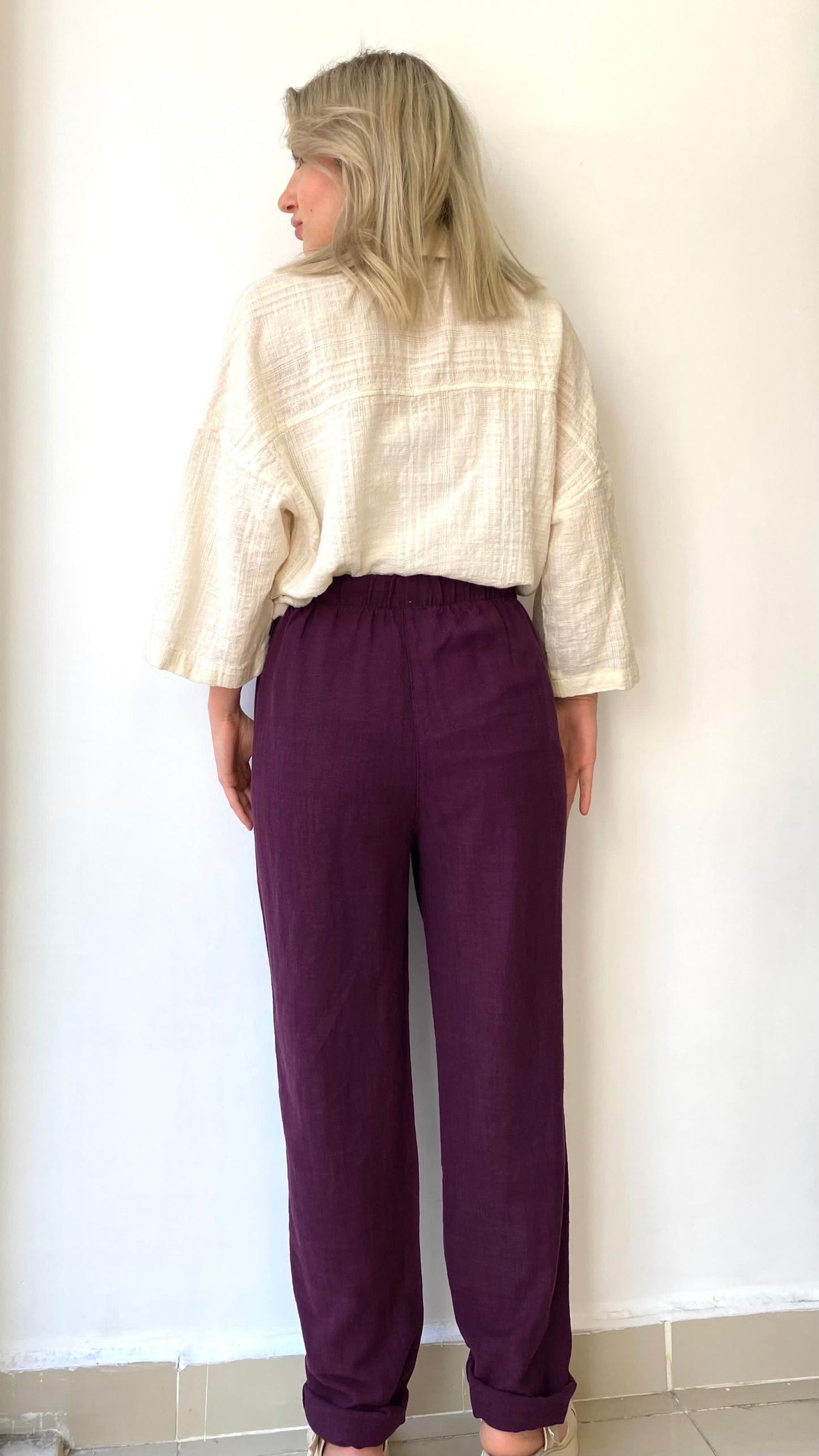 Bordo, Beli Lastikli, Cepli, Kumaş Pantolon