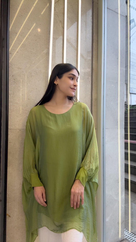 Yeşil, Astarlı İpek Bluz / Tunik Gömlek / STD Beden, 38/46