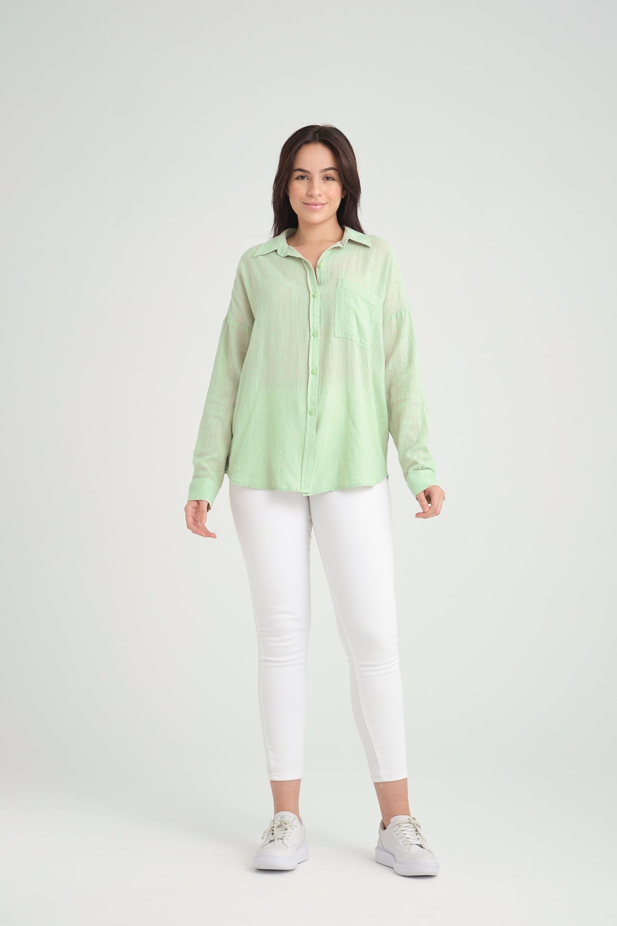 Su Yeşili, Relax Fit, %100 Pamuk, Dokulu Gömlek