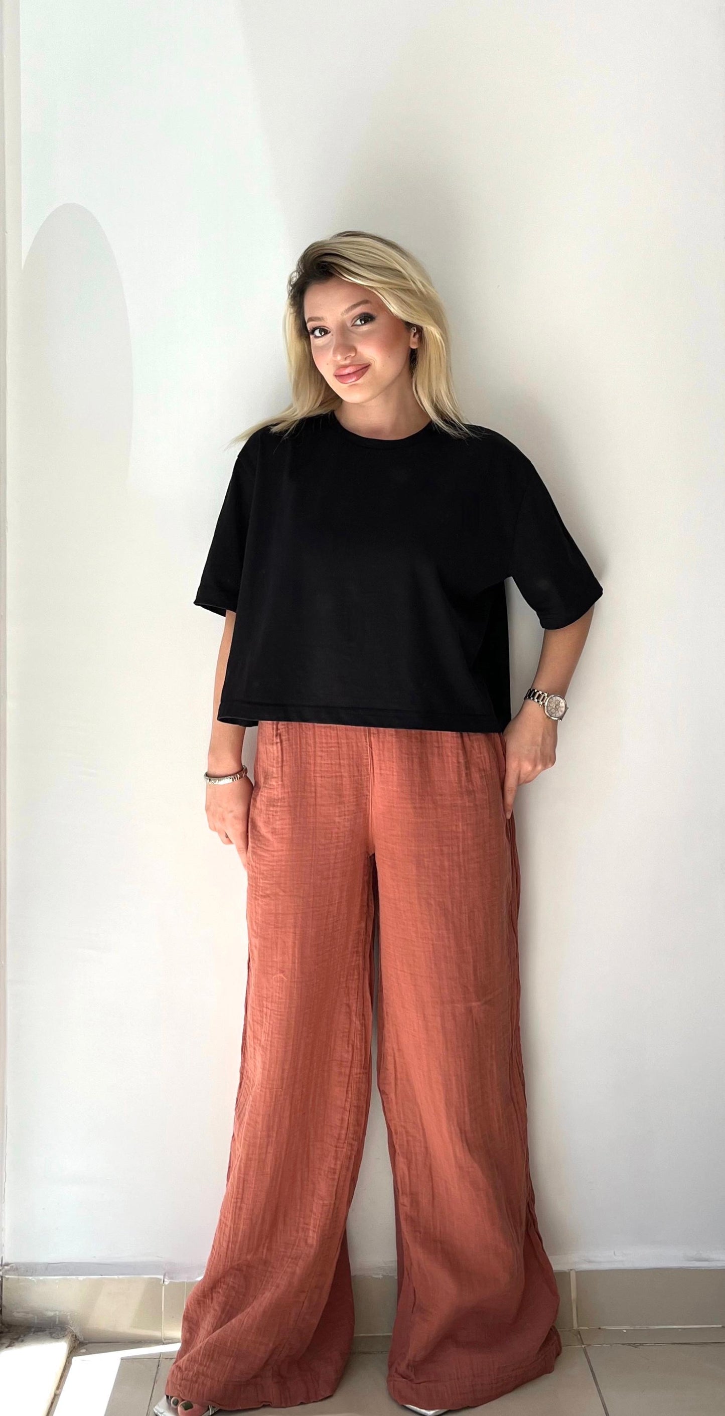 Kiremit, Beli Lastikli, Cepli, Müslin Pantolon