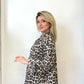 Bej, %100 Keten, Leopar Desenli Gömlek Ceket