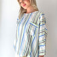 Mavi Yeşil, Çizgili, Gofre Koton Bluz