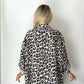 Beyaz, %100 Keten, Leopar Desenli Gömlek Ceket