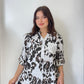 Beyaz, %100 Viskon, Karışık Leopar Desenli, Payetli Gömlek