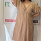Camel, %100 Keten, V Yaka, İtalyan Elbise / STD Beden-38/46
