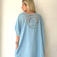 Açık Mavi, Sırtı Örgü Dantelli, Cepli, Keten-Pamuk Oversize Elbise