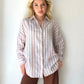 Kiremit, İnce Çizgili, Oversize Gömlek