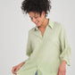 Su Yeşili, Loose Fit %100 Pamuk V Yaka, Dokulu Gömlek