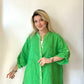 Yeşil, %100 Keten, Sırtı Dantel Detaylı Gömlek