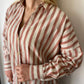 Kiremit, Çizgili, Oversize Gömlek