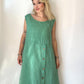 Yeşil, %100 Keten, Düğme Detaylı Elbise, STD Beden, 38-46