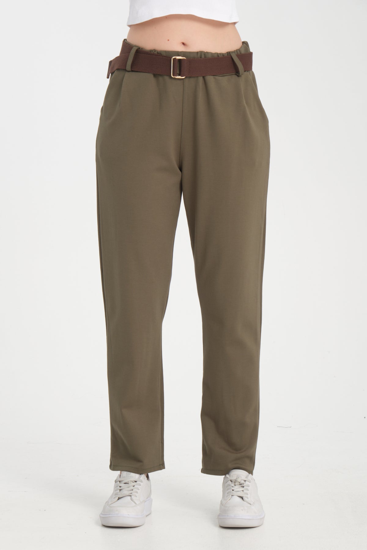 Haki, Beli Kemerli, Lastikli, Cepli, Havuç Pantolon