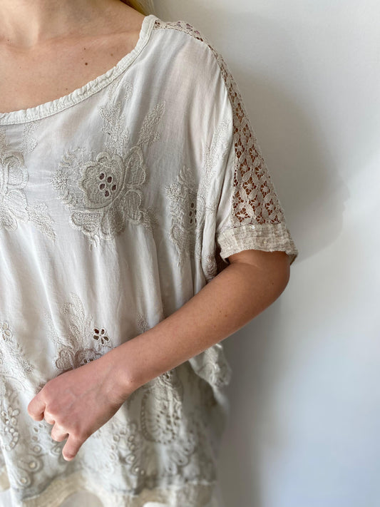 Bej, Pamuklu, Fisto Dantelli, Payetli Bluz