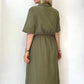 Haki, %100 Pamuk, Beli İp Bağlamalı, Cepli Elbise