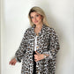 Beyaz, %100 Keten, Leopar Desenli Gömlek Ceket