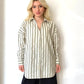 Haki, Çizgili, Oversize Gömlek