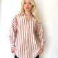 Kiremit, Çizgili, Oversize Gömlek
