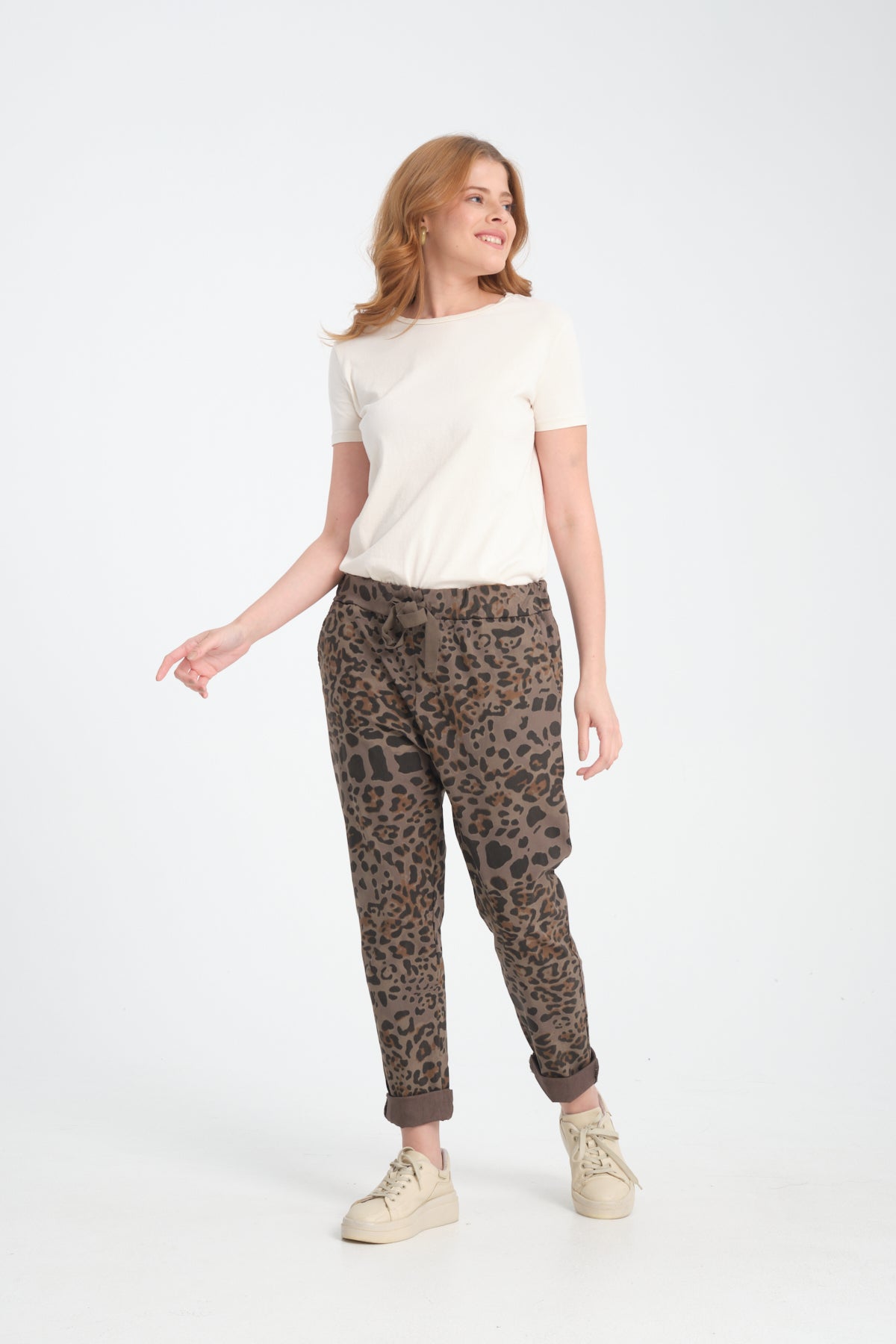 Vizon, Leopar Desenli, Beli Lastikli, Cepli, Jogger Pantolon