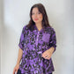 Mor, %100 Viskon, Karışık Leopar Desenli, Payetli Gömlek