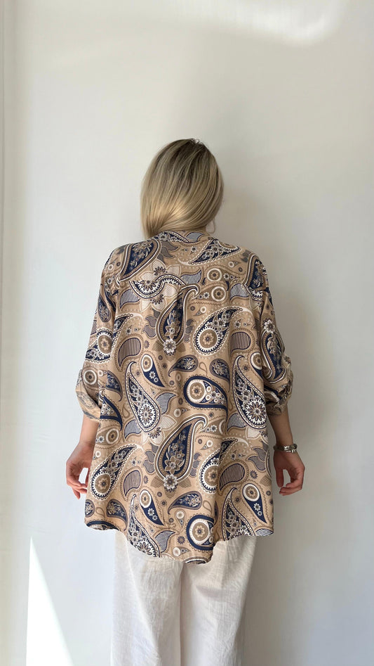 Kapuçino, %100 Viskon, Şal Desenli Gömlek