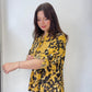 Sarı, %100 Viskon, Karışık Leopar Desenli, Payetli Gömlek