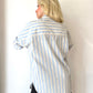 Açık Mavi, Çizgili, Oversize Gömlek
