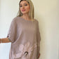 Koyu Pudra, Pamuk-Keten, Oversize, Payetli Bluz