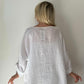 Beyaz, %100 Keten, Çiçek Detaylı, Arkası Uzun Bluz