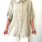 Bej, %100 Keten, Relaxed Fit Gömlek