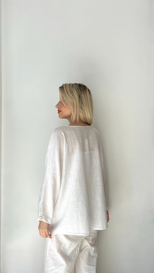 Beyaz, %100 Pamuk, Rahat Kesim Bluz