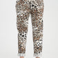 Ekru, Leopar Desenli, Beli Lastikli, Cepli, Jogger Pantolon