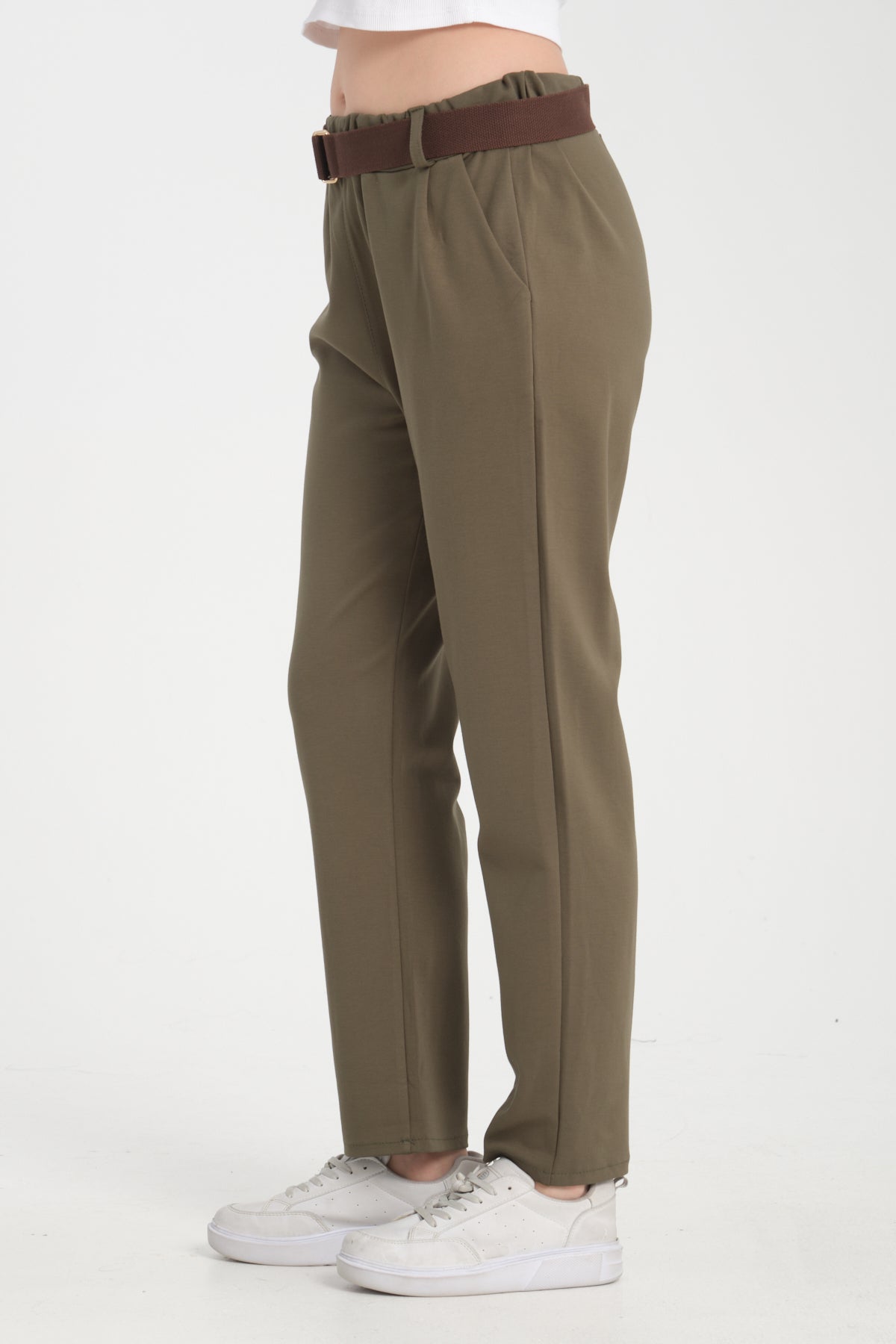 Haki, Beli Kemerli, Lastikli, Cepli, Havuç Pantolon