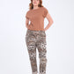 Bej, Leopar Desenli, Beli Lastikli, Cepli, Jogger Pantolon