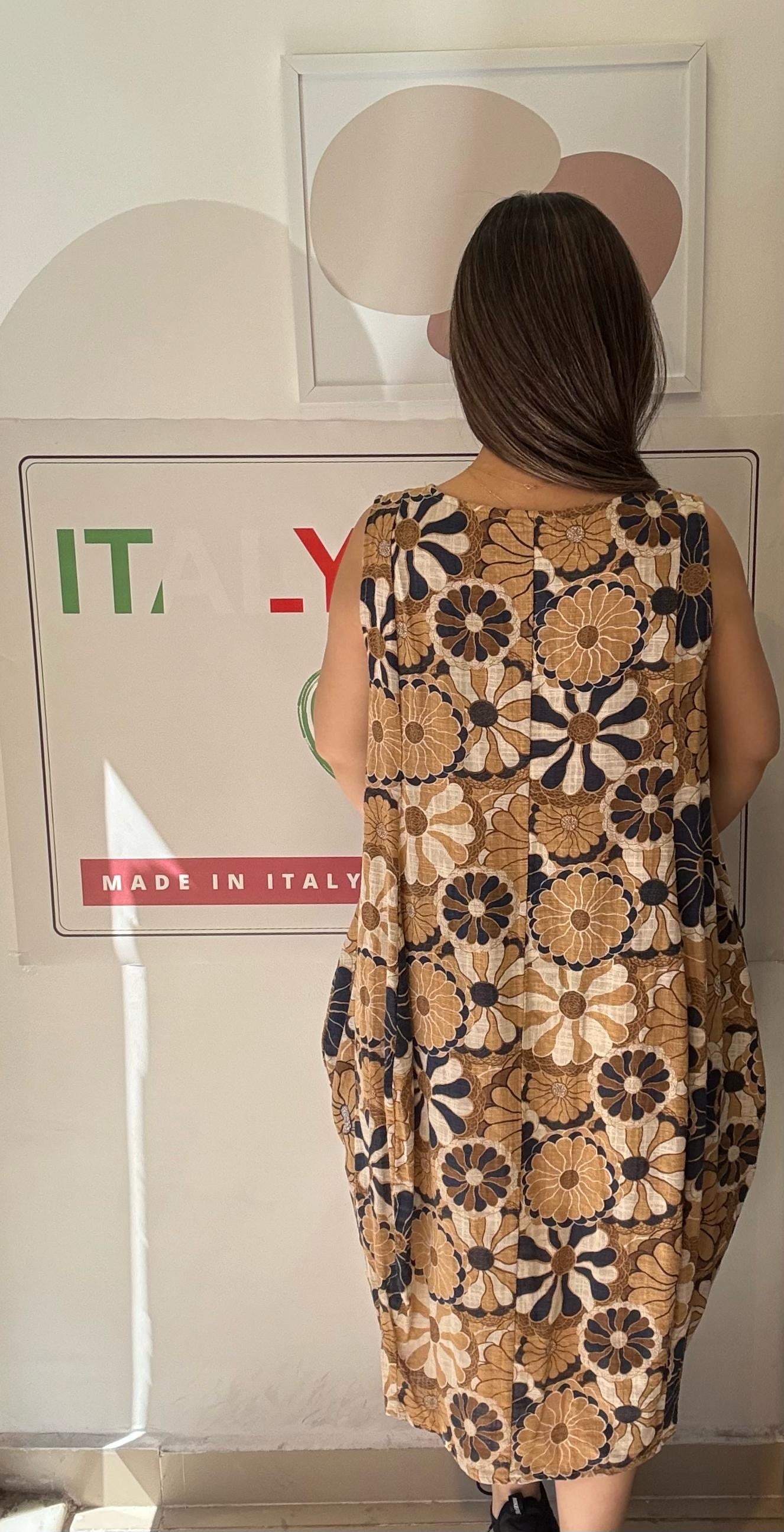 Camel, %100 Pamuk, Çiçekli, Cepli, İtalyan Elbise / STD Beden-38/46