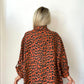 Turuncu, %100 Keten, Leopar Desenli Gömlek Ceket