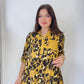 Sarı, %100 Viskon, Karışık Leopar Desenli, Payetli Gömlek
