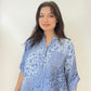 Mavi, %100 Viskon, Dalgalı Leopar Desenli, Payetli Gömlek