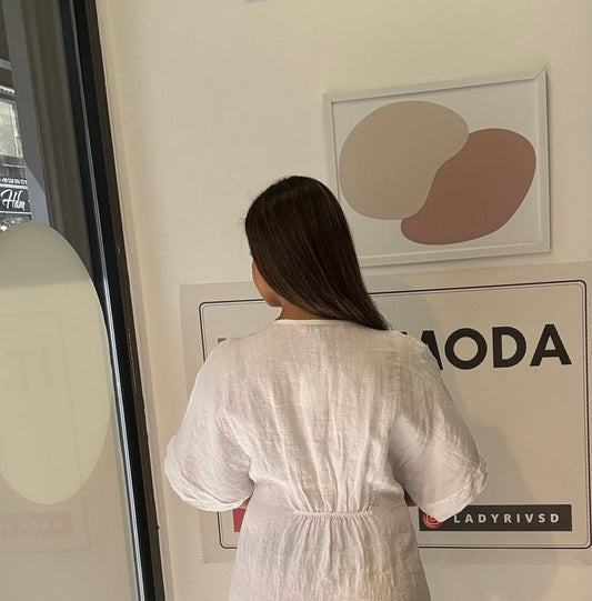 Beyaz, %100 Keten, V Yaka, Eteği Yanlardan Yırtmaçlı, İtalyan Kimono Elbise / STD Beden-38/46