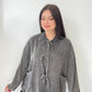 Antrasit, Önü İp Bağlamalı, Payetli Cepli, Yıkamalı, Pinterest Model Gömlek