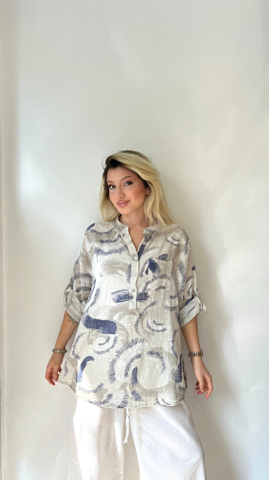 Bej, %100 Pamuk, Brush Pattern Gömlek